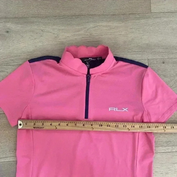 RLX Ralph Lauren Scalloped Neck Polo Shirt Pink Blue Small - Picture 6 of 8